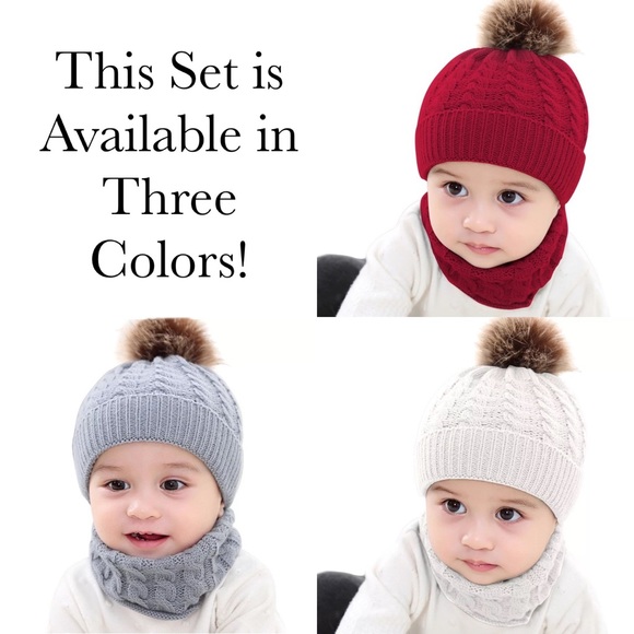 Infant/Baby White Hat with Pom Pom & Ring Scarf - Picture 12 of 12